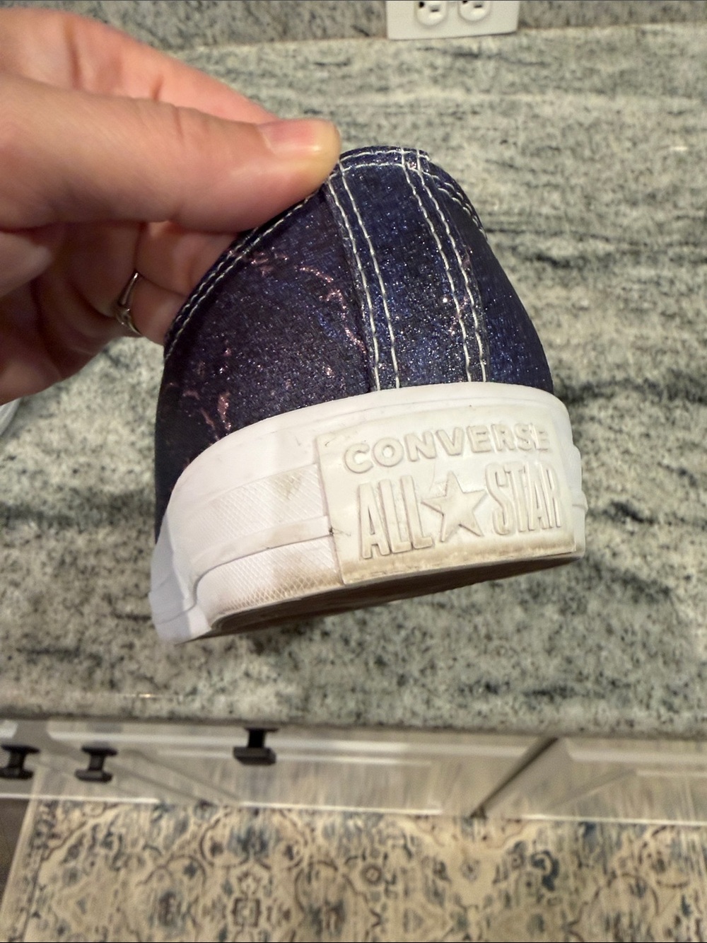 Converse Low-Top Sneakers in Navy/Purple with Silver Glitter Accent - Picture 10 of 16